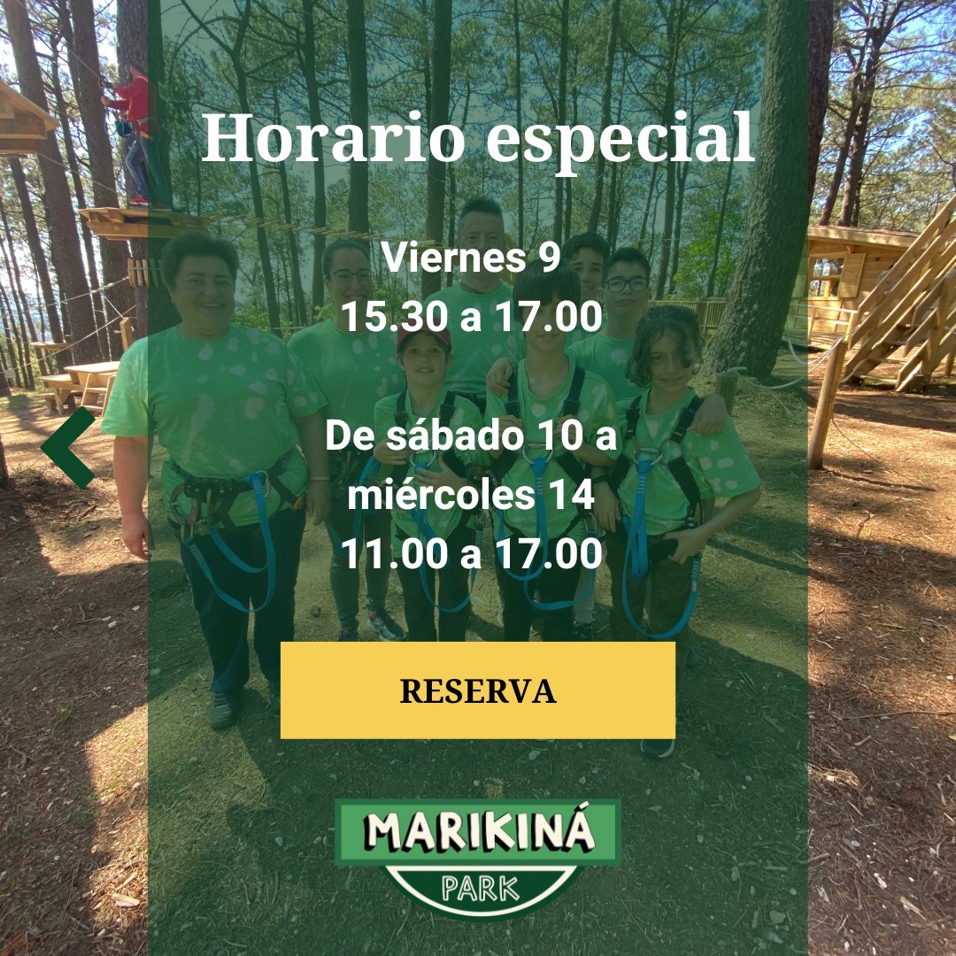 Horarios de carnaval del parque de tirolinas en Vigo Marikiná Park